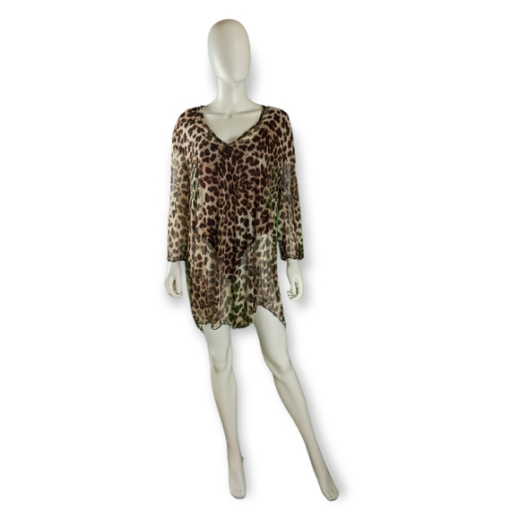 Jordan Taylor Cheetah Brown Sheer Long Sleeve Top XL - Picture 8 of 13
